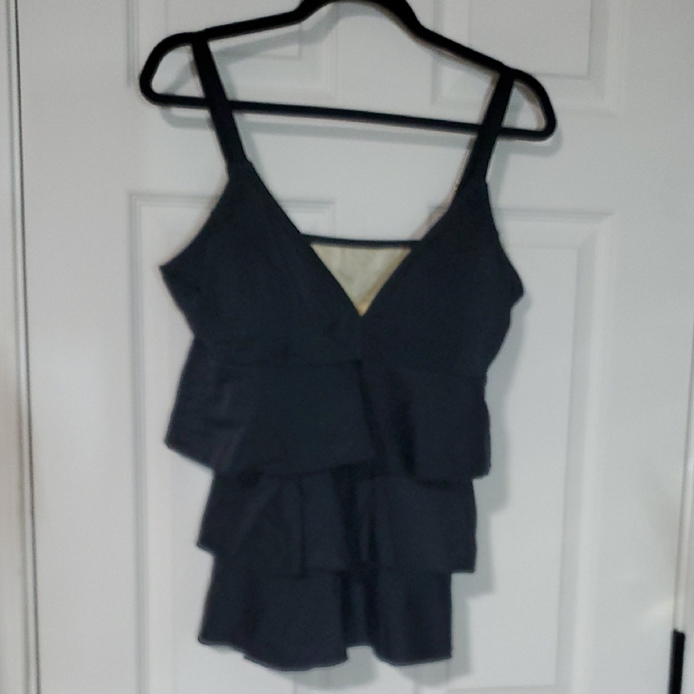 Black Tiered Ruffle Swim Takini Top